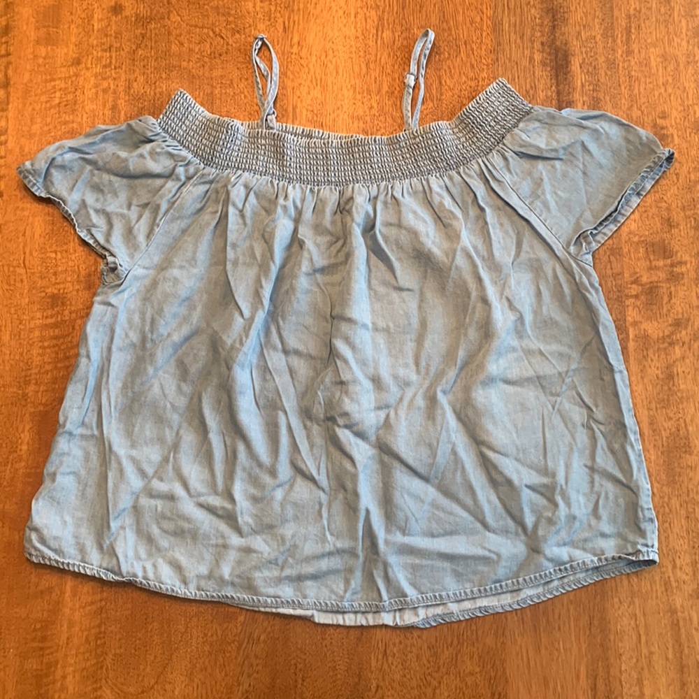 Chambray shoulder top big girls XL